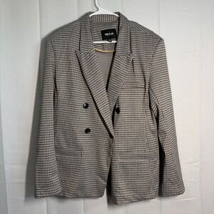 Ookie &‎ Lala Blazer XL Tan Black Plaid Double Breasted Knit Jacket